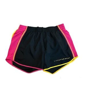 Nike livestrong dri-fit black pink yellow running shorts Sz S